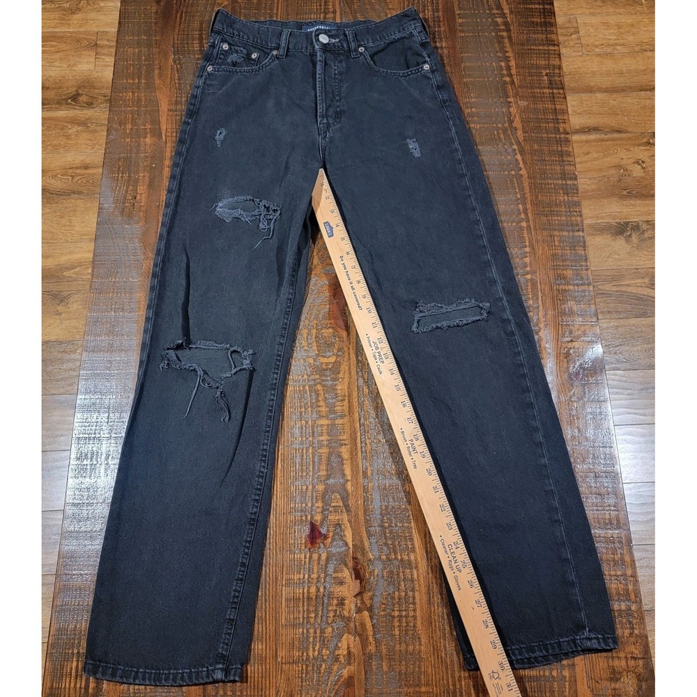 Aeropostale 90s Baggy Jeans Womens 8 Reg Black High Rise Denim Y2K button fly